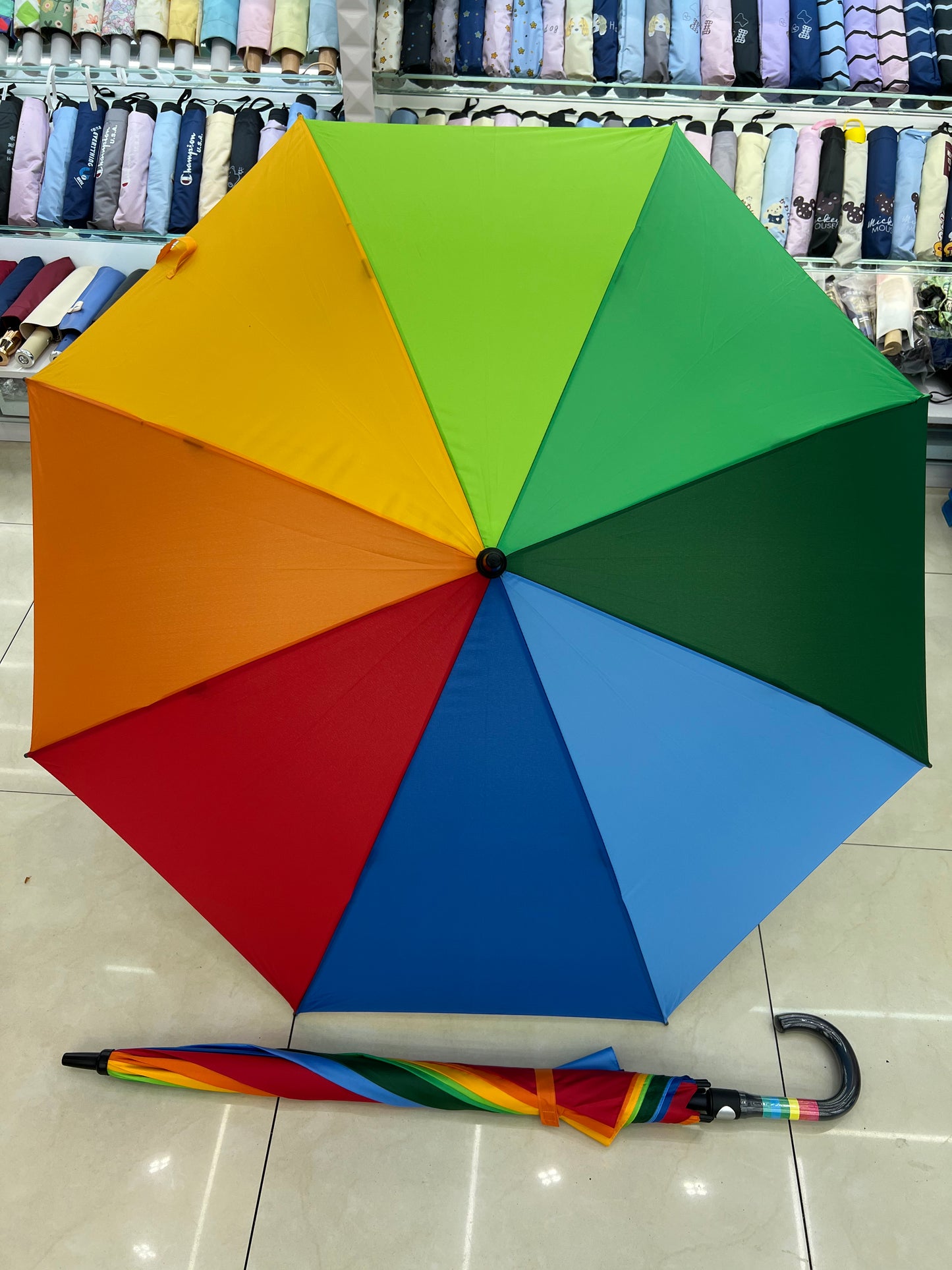 28''/70cm - L417-Fiber Skeleton Hook Rainbow Straight Umbrella